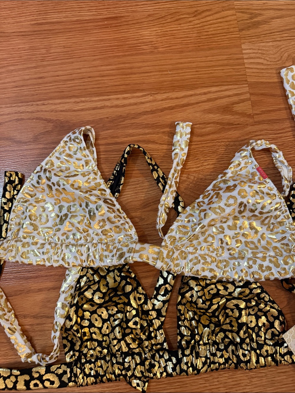 Doll Gold and Black Leopard Print Triangle Bikini Top - Picture 3 of 3